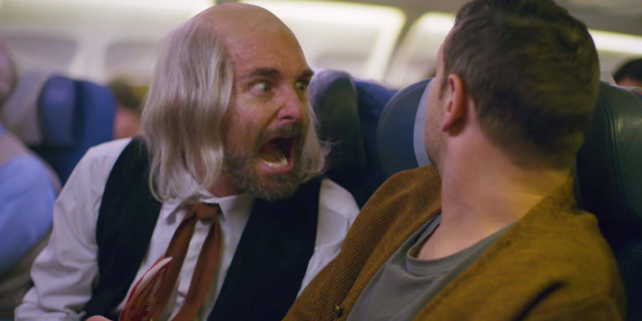 Will Forte screams at Tim Robinson on an airplane in I Think You Should Leave