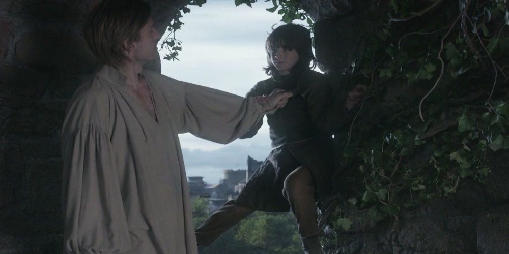 Jaime Lannister pushes Bran Stark from a window in Game of Thrones.