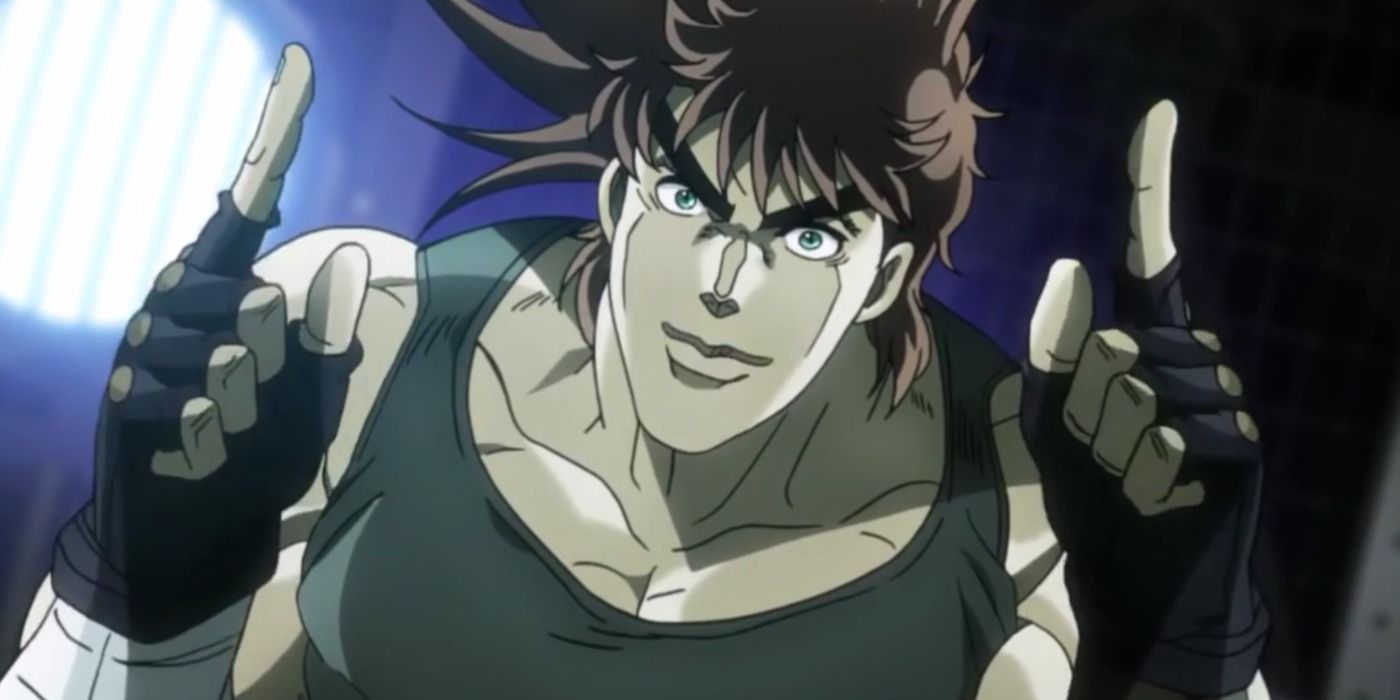 Joseph Joestar from JoJo's Bizarre Adventure: Battle Tendency pointing up.