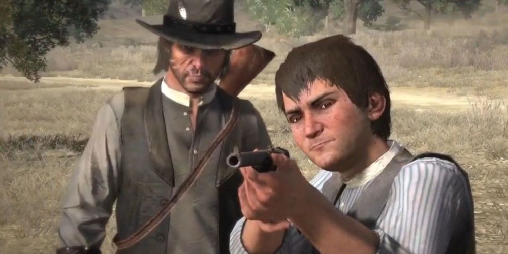 John Marston teaching his son Jack to shoot in Red Dead Redemption
