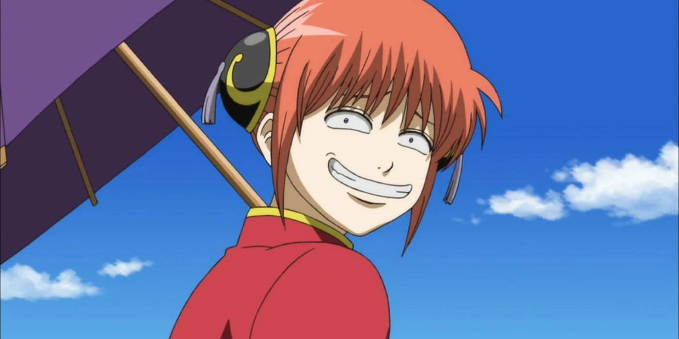 Kagura from Gintama making a funny face