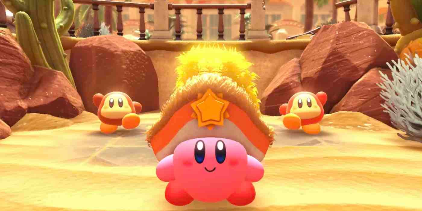 Kirby and Waddle Dees in Kirby and the Forgotten Land.