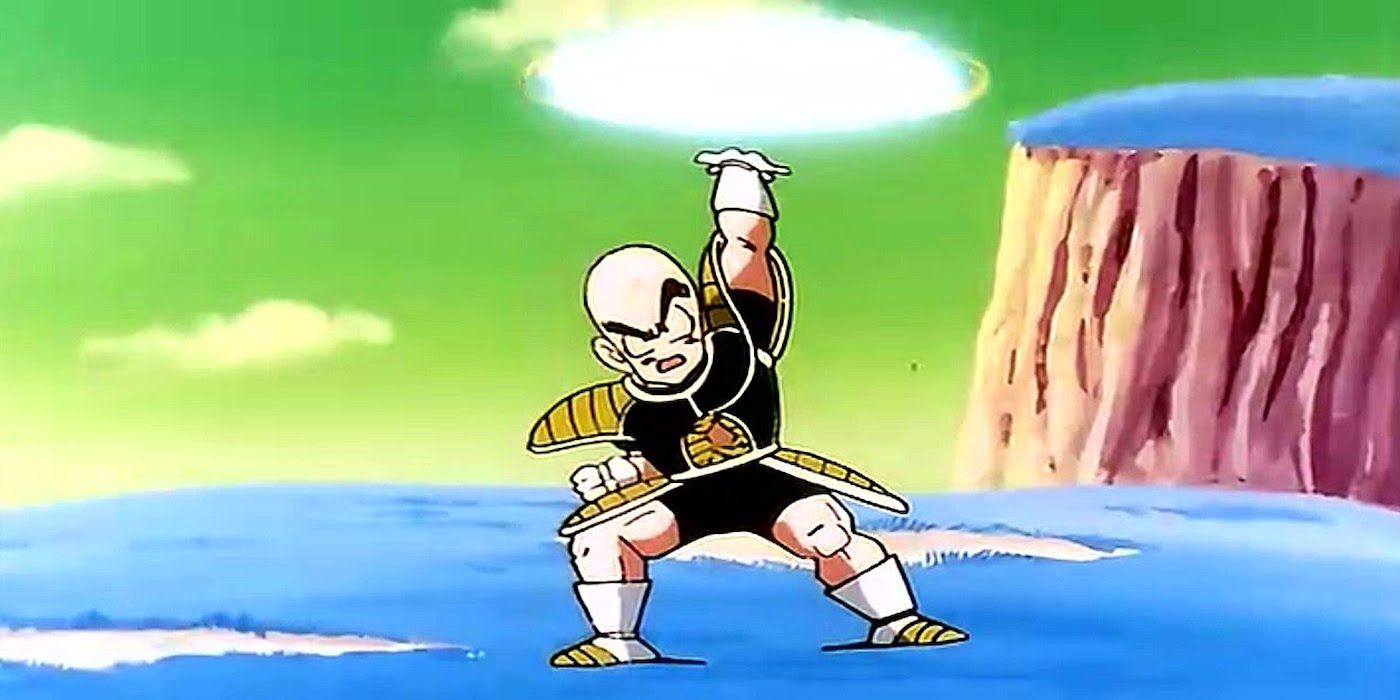 Krillin uses the Destructo Disc against Frieza in Dragon Ball Z
