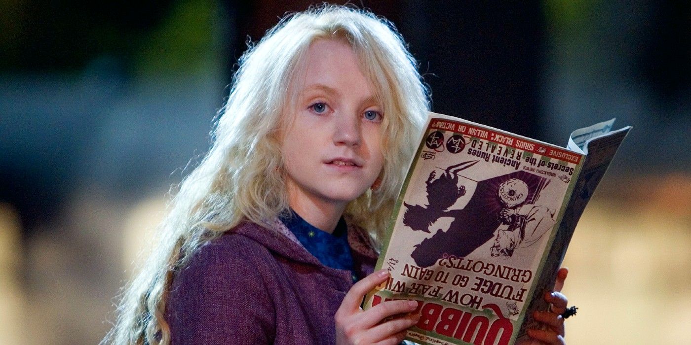 Luna Lovegood reading her book upside down in Harry Potter