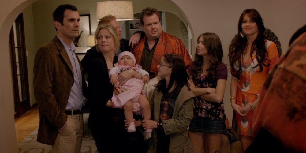 The family all gather together in the pilot for Modern Family show