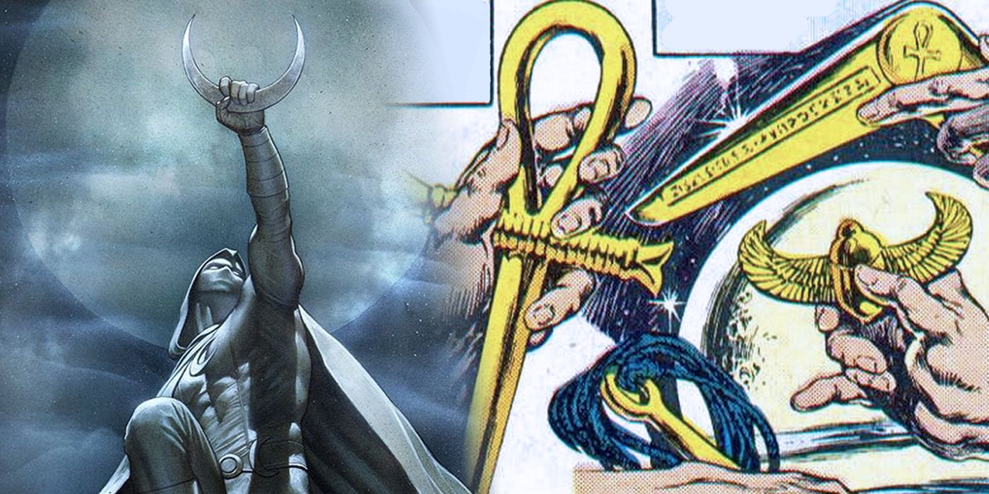 Collage of Moon Knight's weapons in Marvel Comics