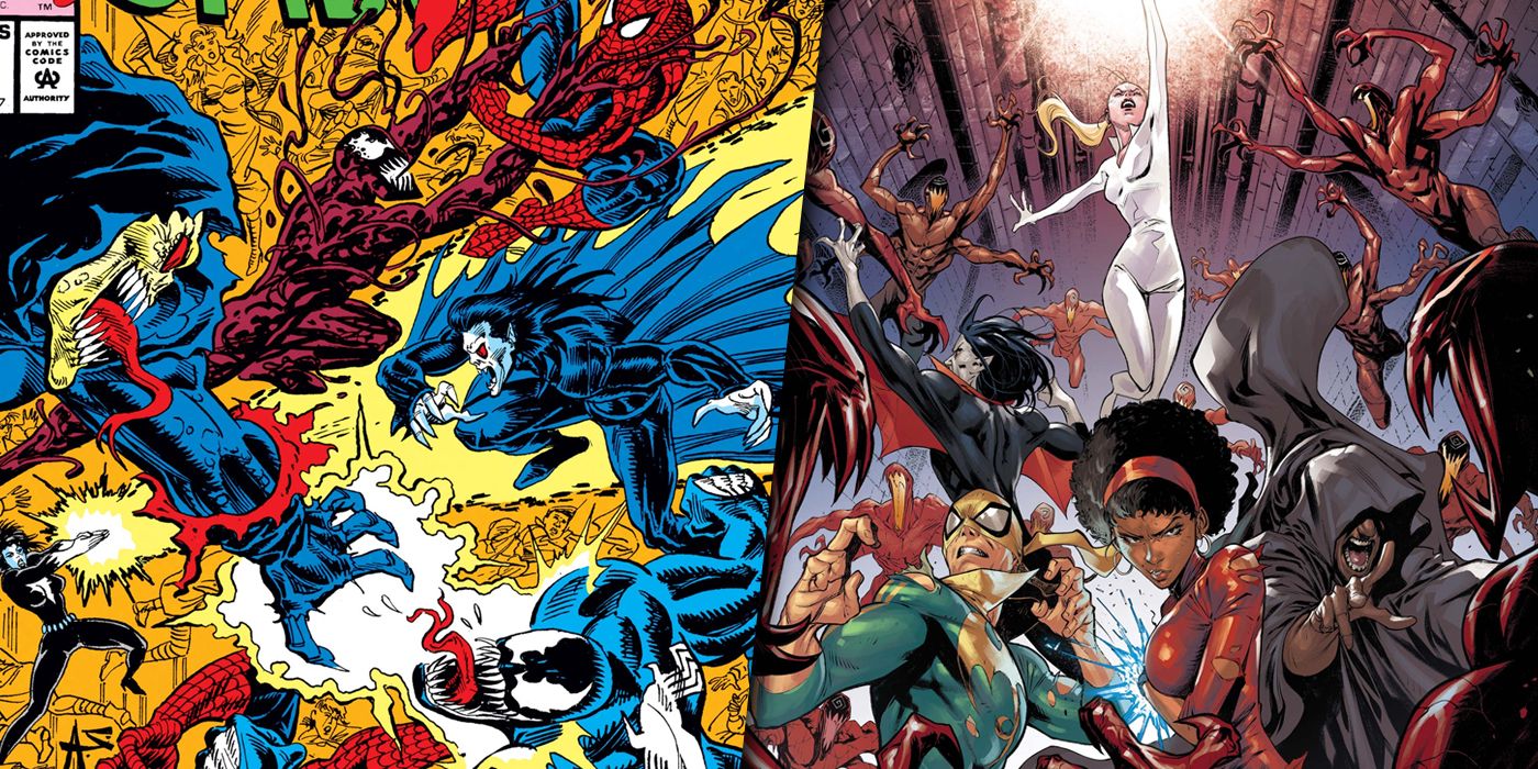 Morbius and the Lethal Protectors during Maximum Carnage and Absolute Carnage split image