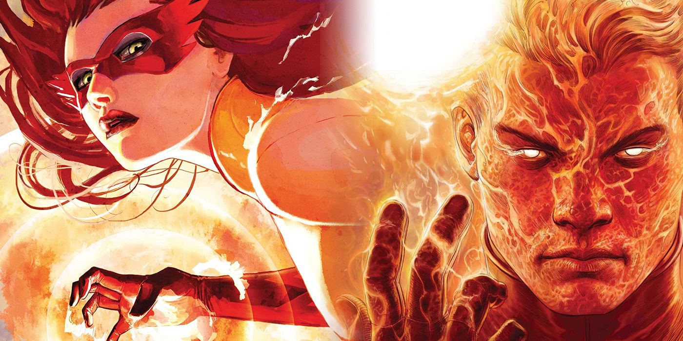 Firestar and the original Human Torch split image