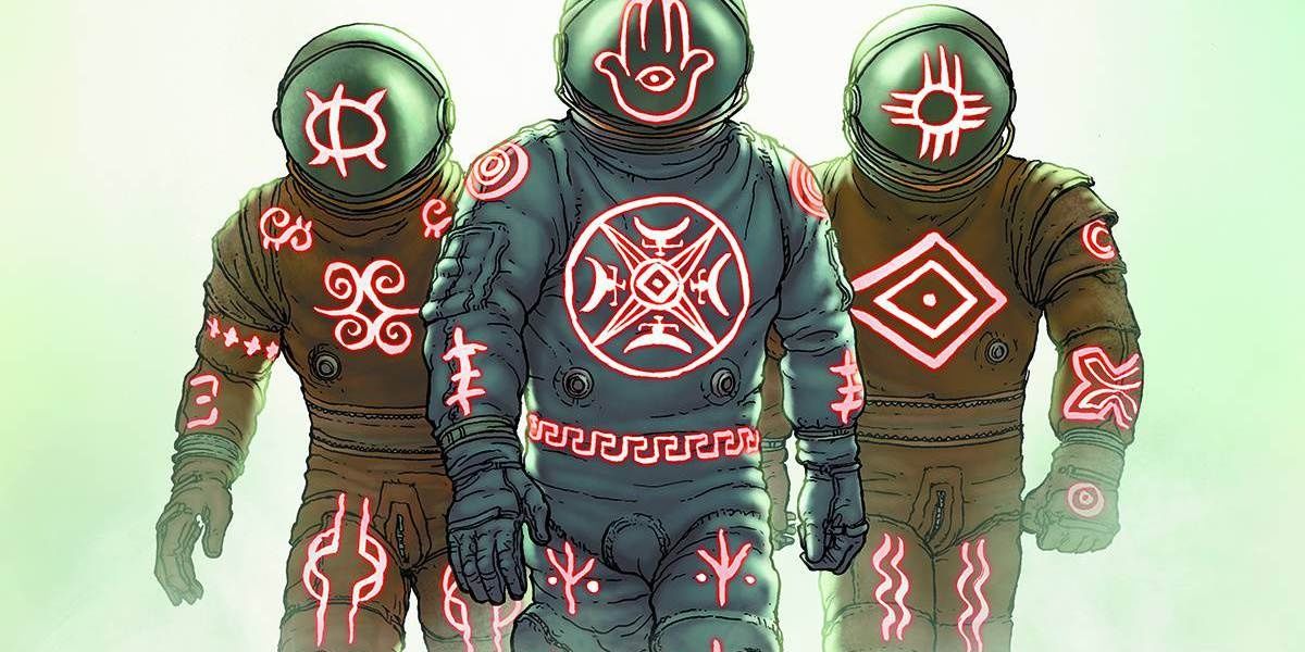 Image Comics' Nameless people in astronaut suits with glowing markings on them