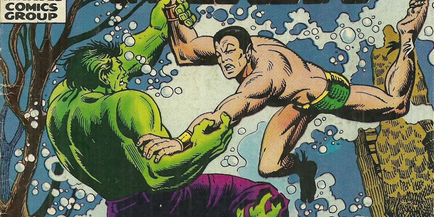 Herb Trimpe's rendition of Namor and Hulk grappling underwater
