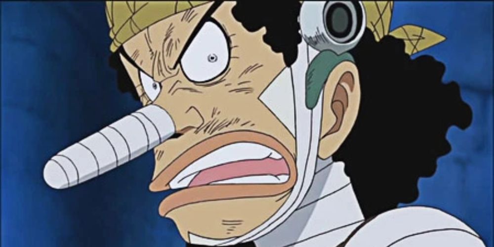 Usopp looking angry in One Piece.