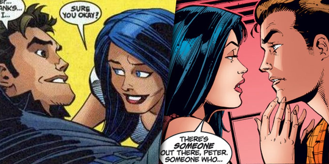 Peter Parker and Jill Stacy split image in Marvel Comics