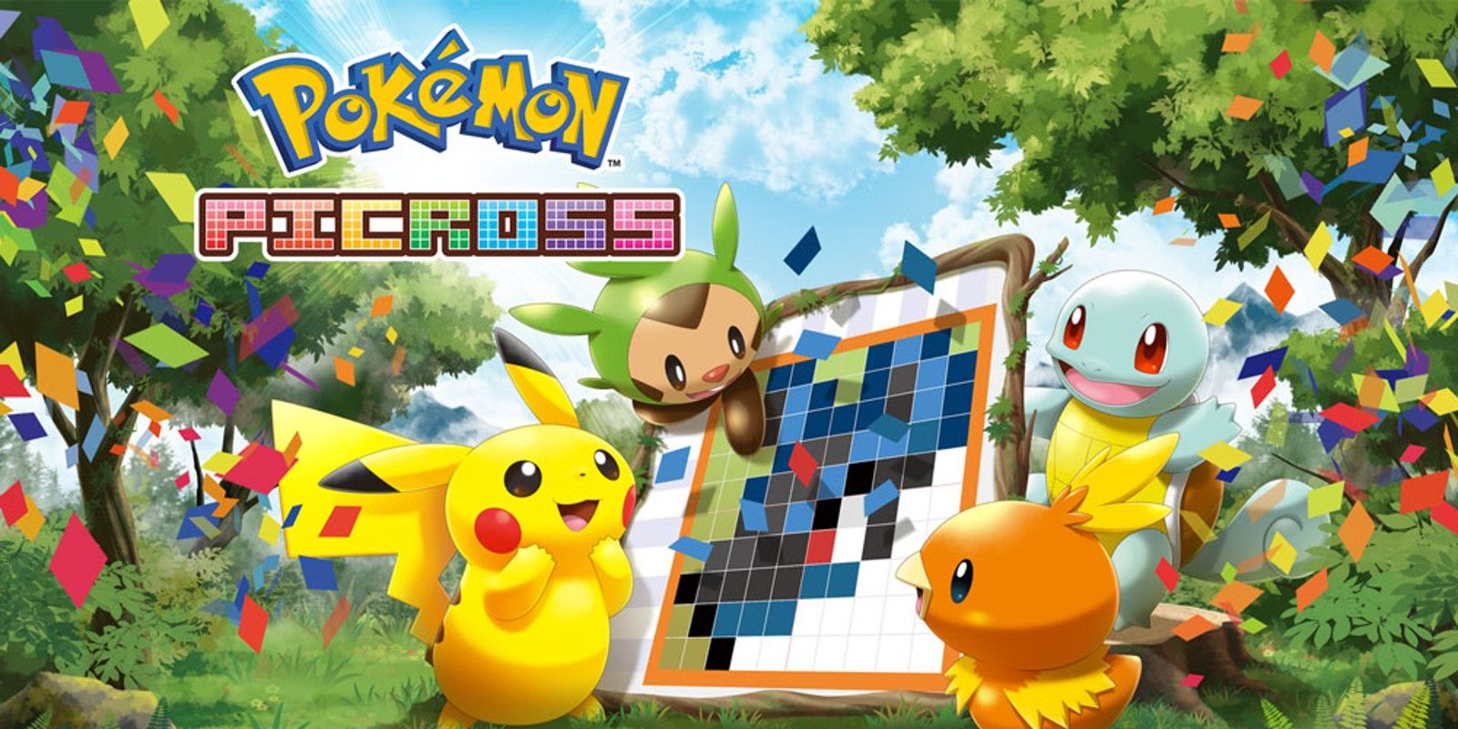Pikachu, Chespin, Torchic, and Squirtle play Pokemon Picross
