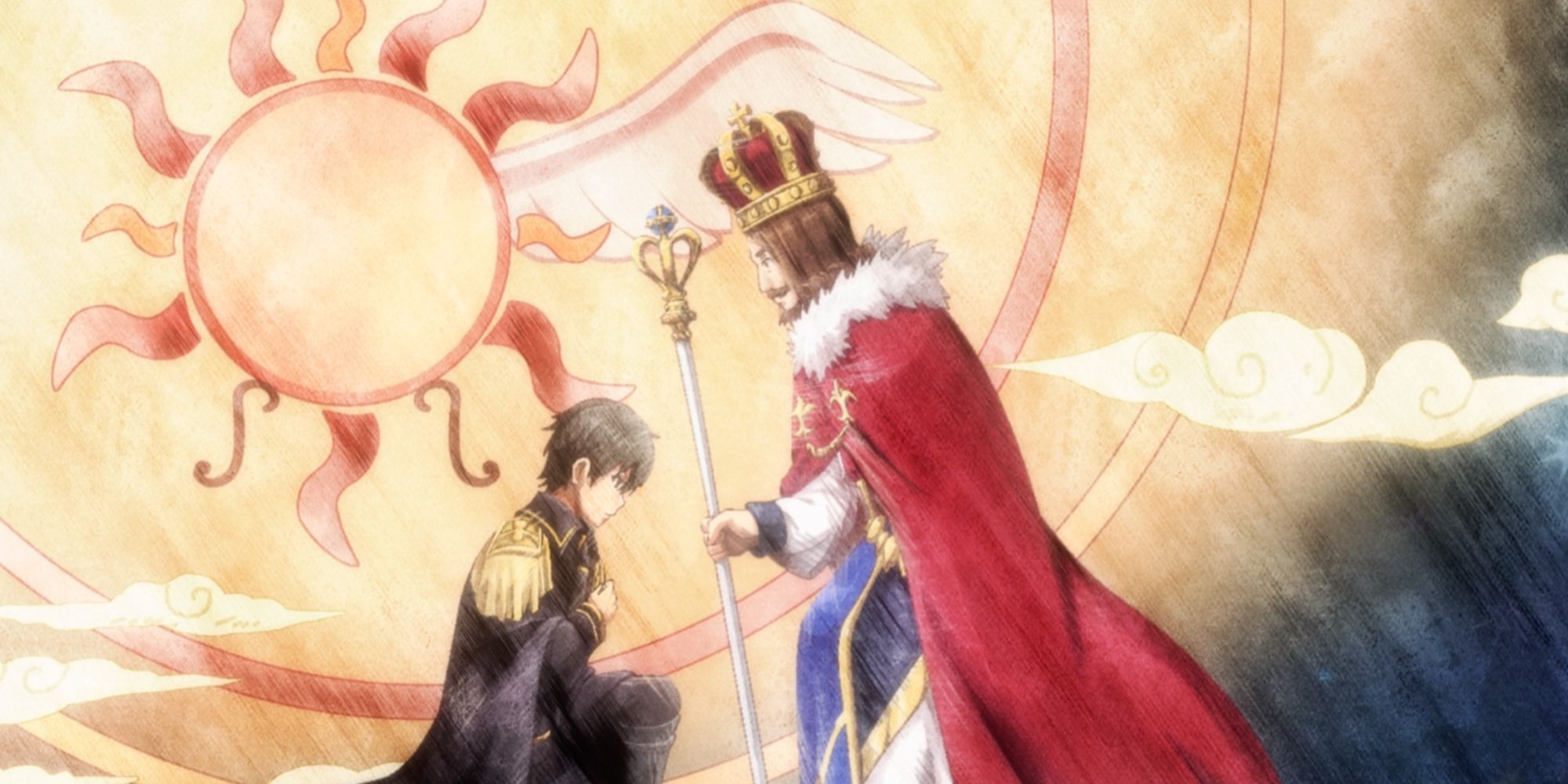 An illustration of King Albert appointing Souma Kazuya prime minister in How a Realist Hero Rebuilt the Kingdom.