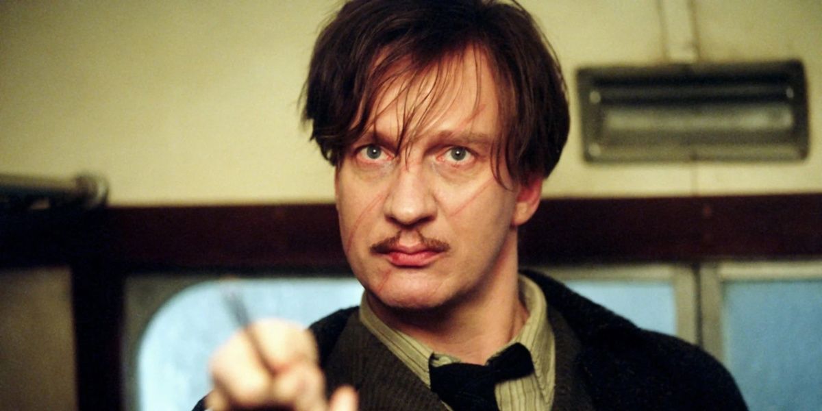 Remus Lupin in Prisoner of Azkaban pointing his wand
