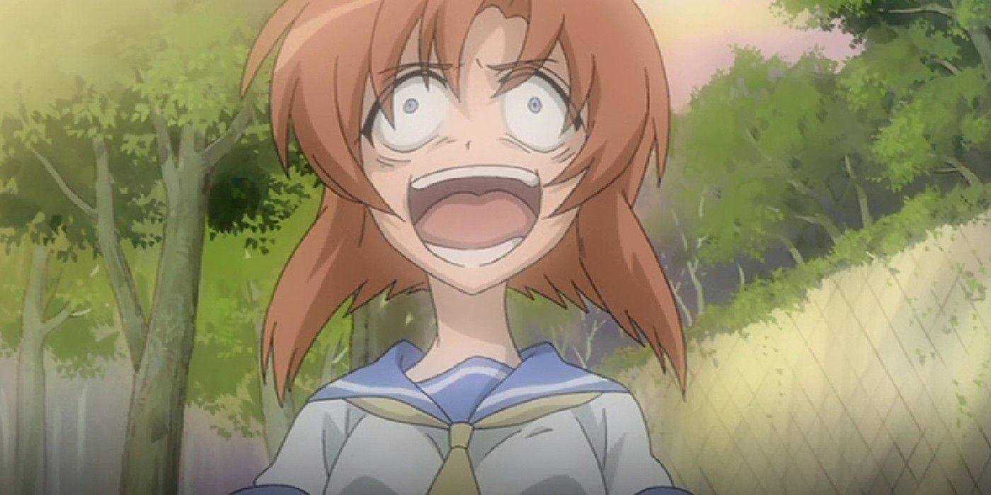 Rena loses her mind in Higurashi When They Cry.