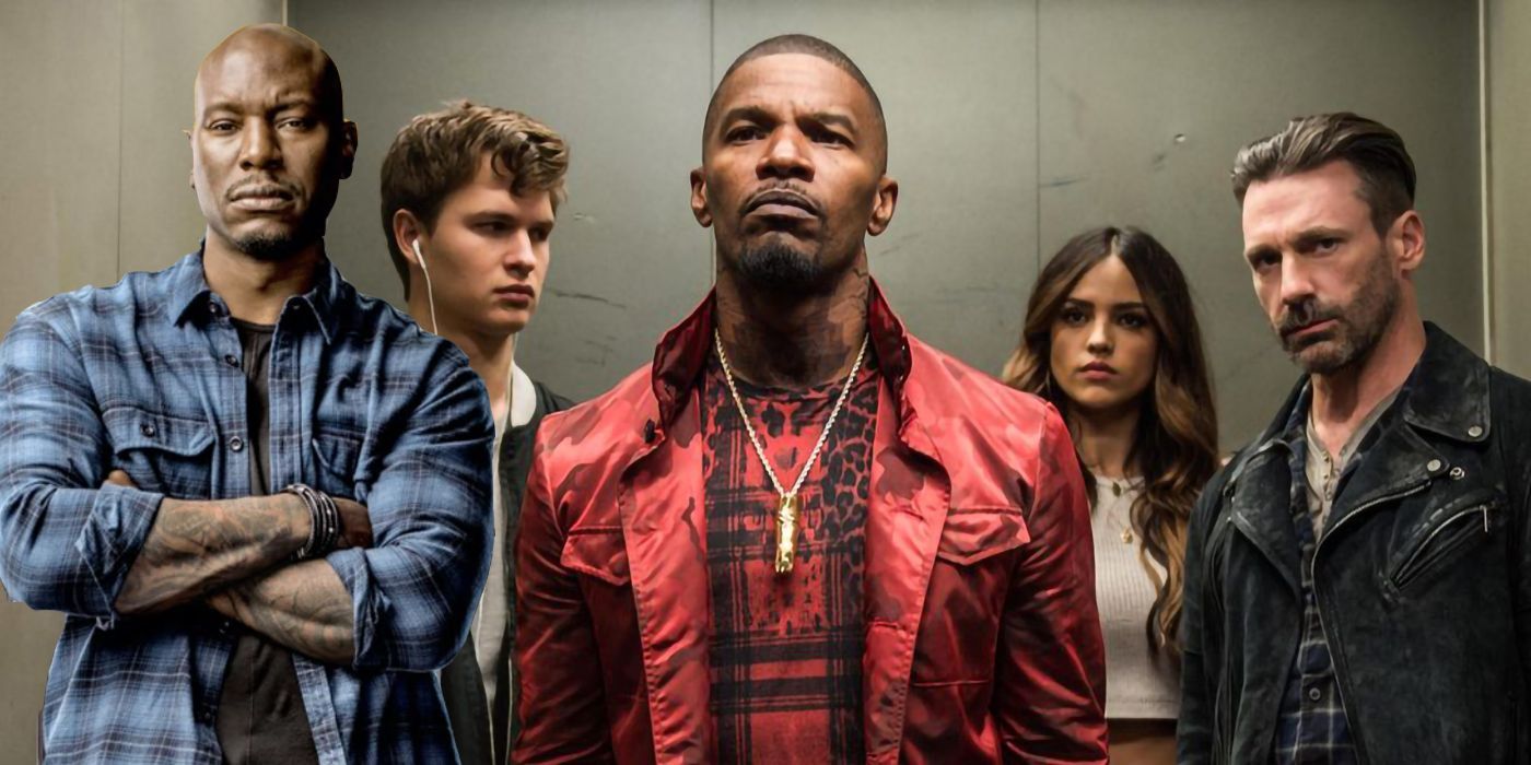 Jamie Foxx and the rest of the cast in Baby Driver