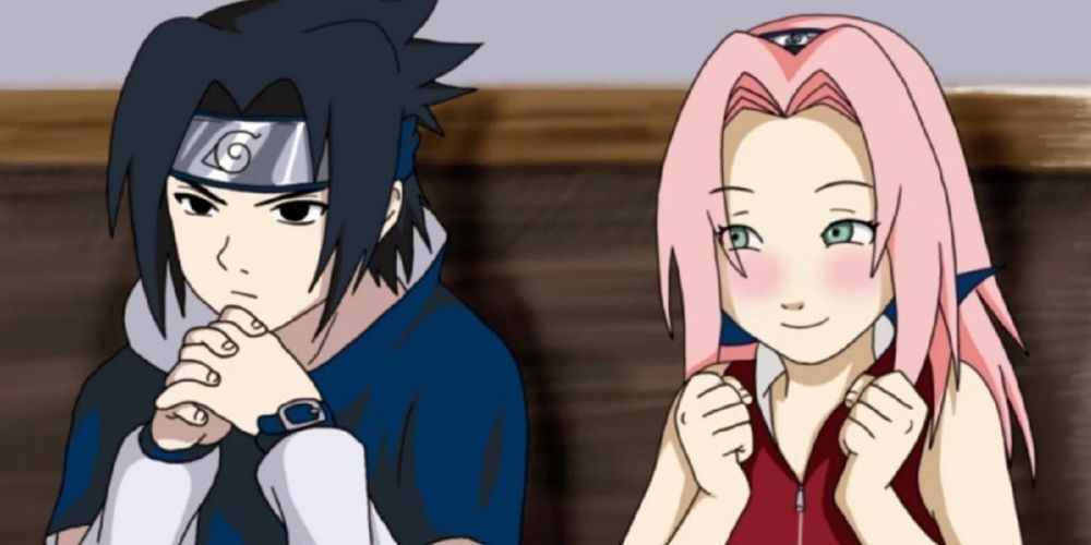 Sakura smiling at Sasuke in Naruto