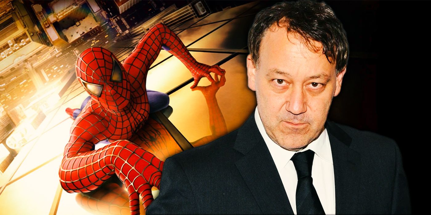 A combined image of Spider-Man and Sam Raimi