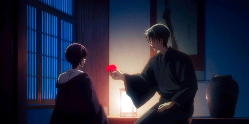 Shigure handing Akito a flower in Fruits Basket