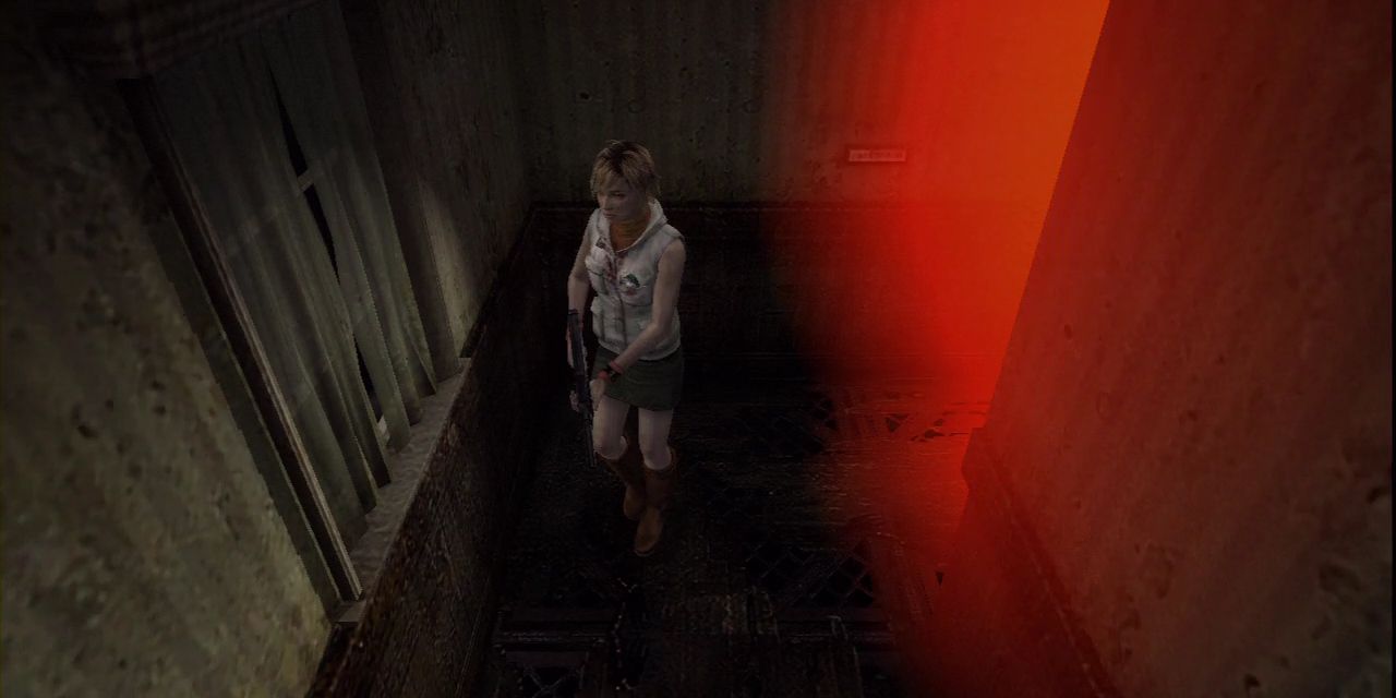Cosmic red lights advance on Heather Mason at Borley Haunted Mansion in Silent Hill 3