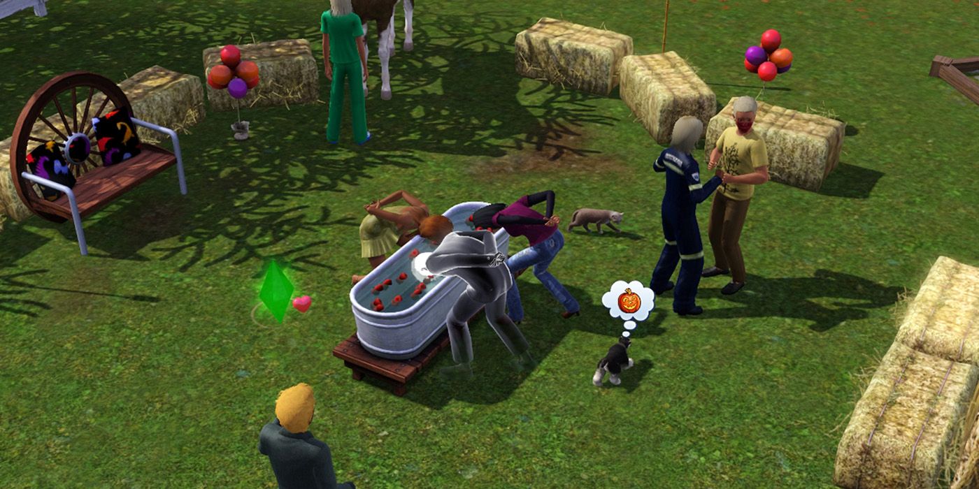 Bobbing for apples at a Sims 3 Festival
