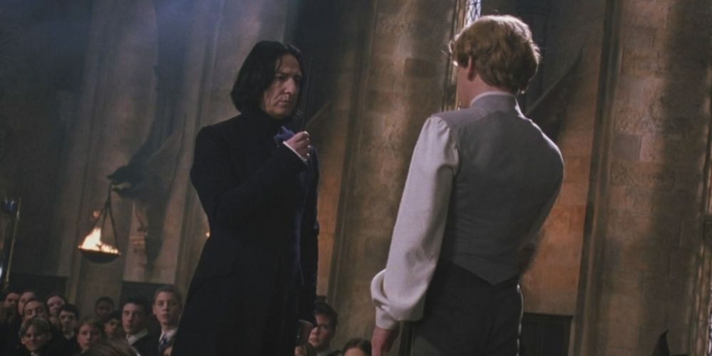 Snape and Lockhart demonstrate the Disarming Charm in their duel in Harry Potter and the Chamber of Secrets