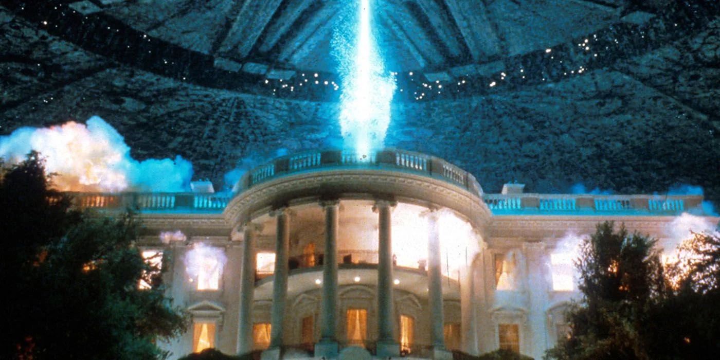 The alien spaceship destroying the White House in Independence Day