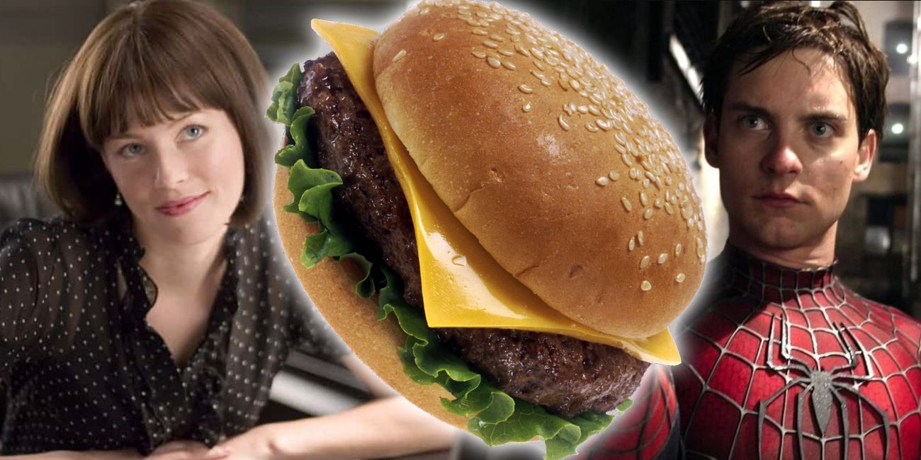 Tobey Maguire as Spider-Man and Elizabeth Banks as Betty Brant with a burger custom image