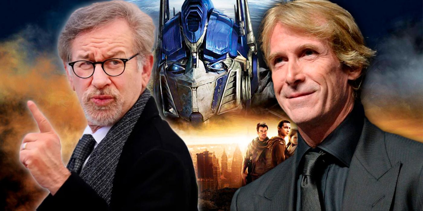 Custom image showing Steven Spielberg and Michael Bay with Transformers imagery
