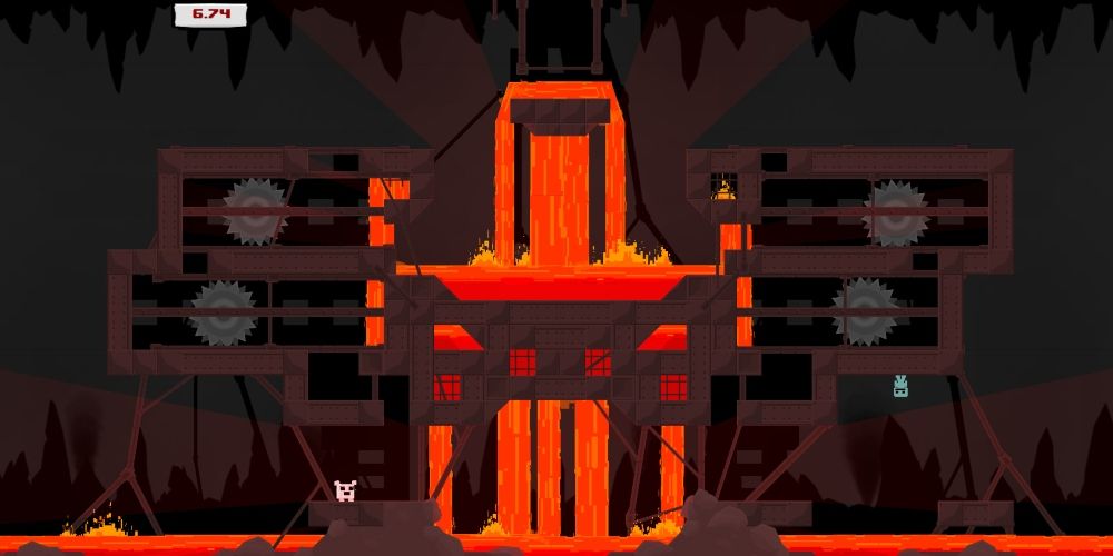 A lava level in Super Meat Boy game