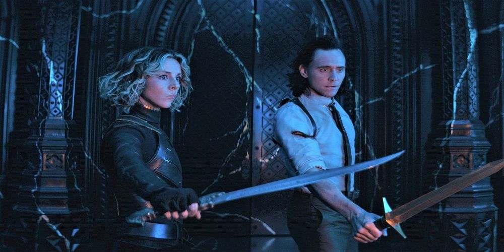 Sylvie and Loki with swords