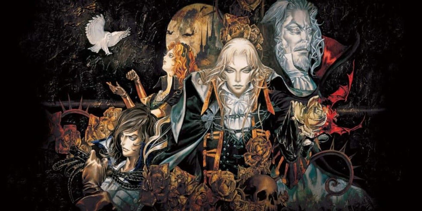 An assortment of Symphony of the Night characters in gothic attire on a poster
