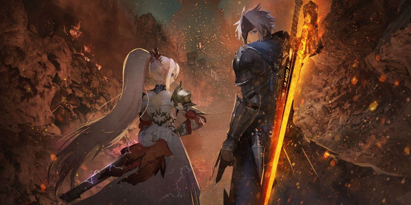 Tales Of Arise promotion photo with two characters in a destroyed area