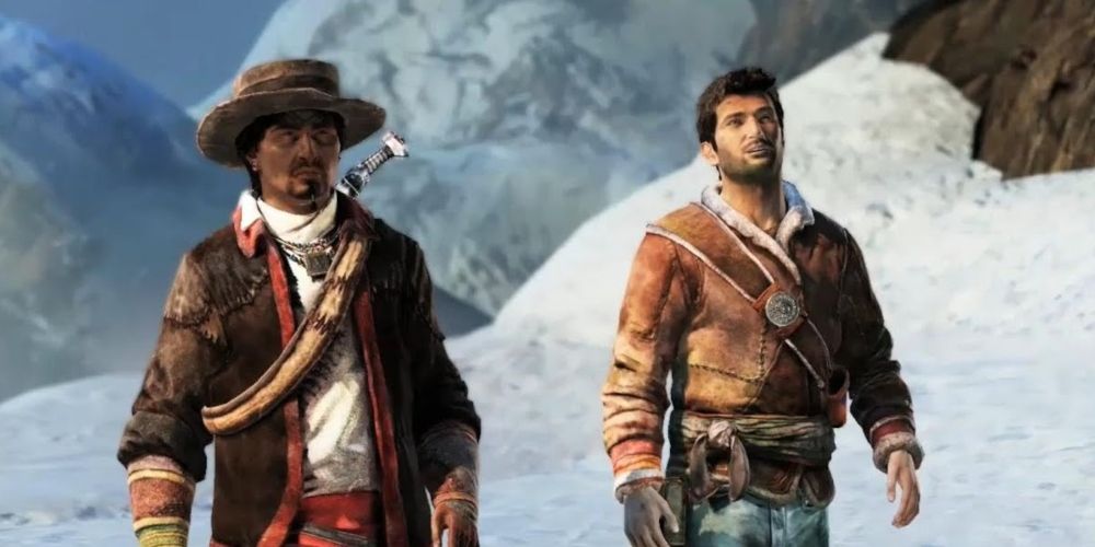 Tenzin and Nathan Drake bicker in Uncharted 2: Among Thieves
