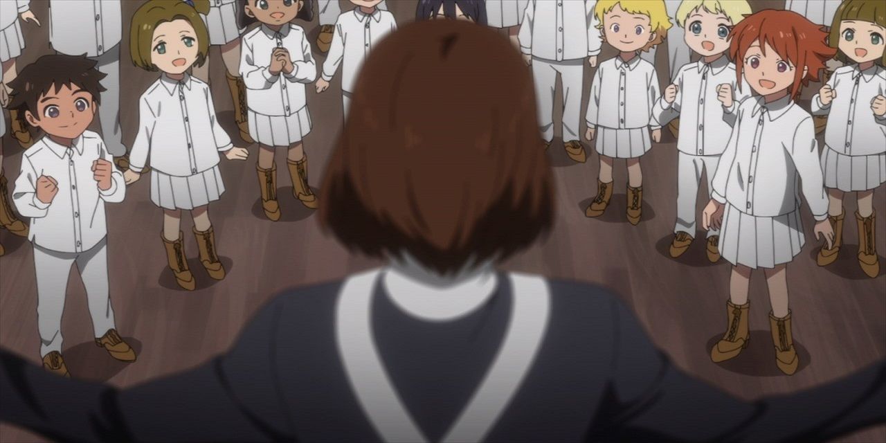 The Promised Neverland children and mother in Grace Field