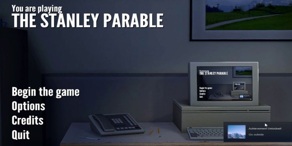 A player getting the notorious 'Go Outside' achievement in The Stanley Parable