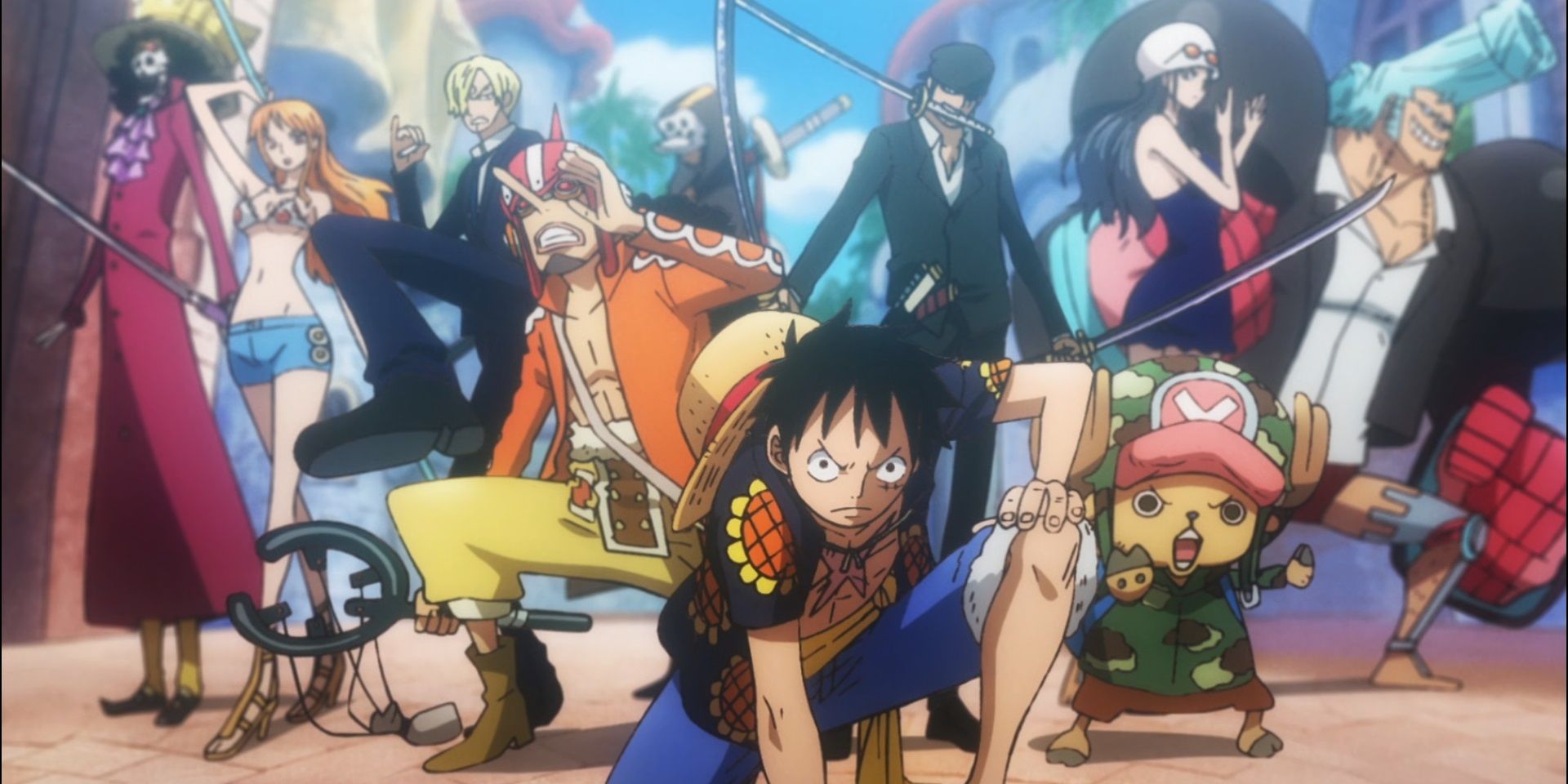 The Straw Hats as depicted in One Piece Episode 957, in a sequence storyboarded by Megumi Ishitani
