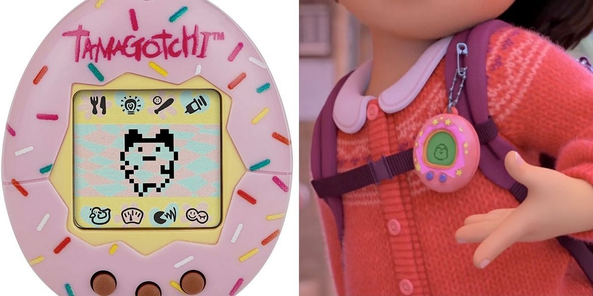 Images feature a real-life Tamagotchi model and Meilin's Tamagotchi shown in Turning Red