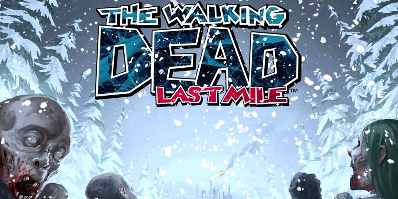 Promotional image for The Walking Dead: Last Mile, featuring several zombies in a snowstorm.