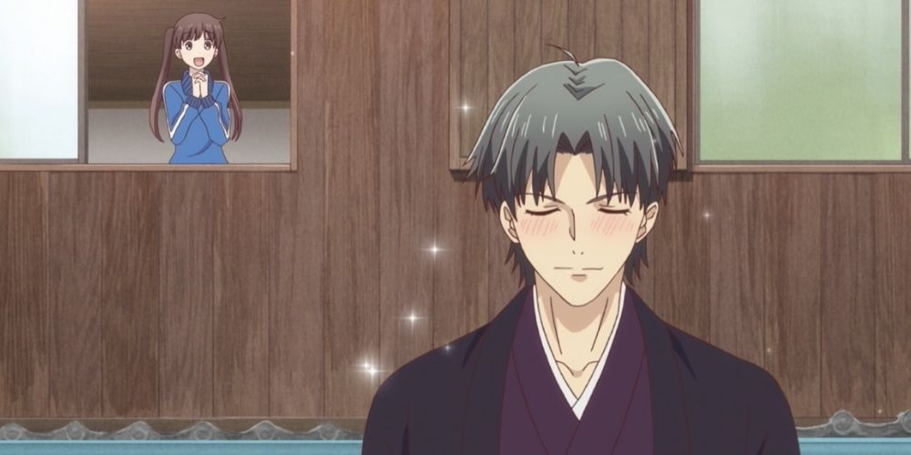 Tohru admiring Shigure with sparkles around him in Fruits Basket.