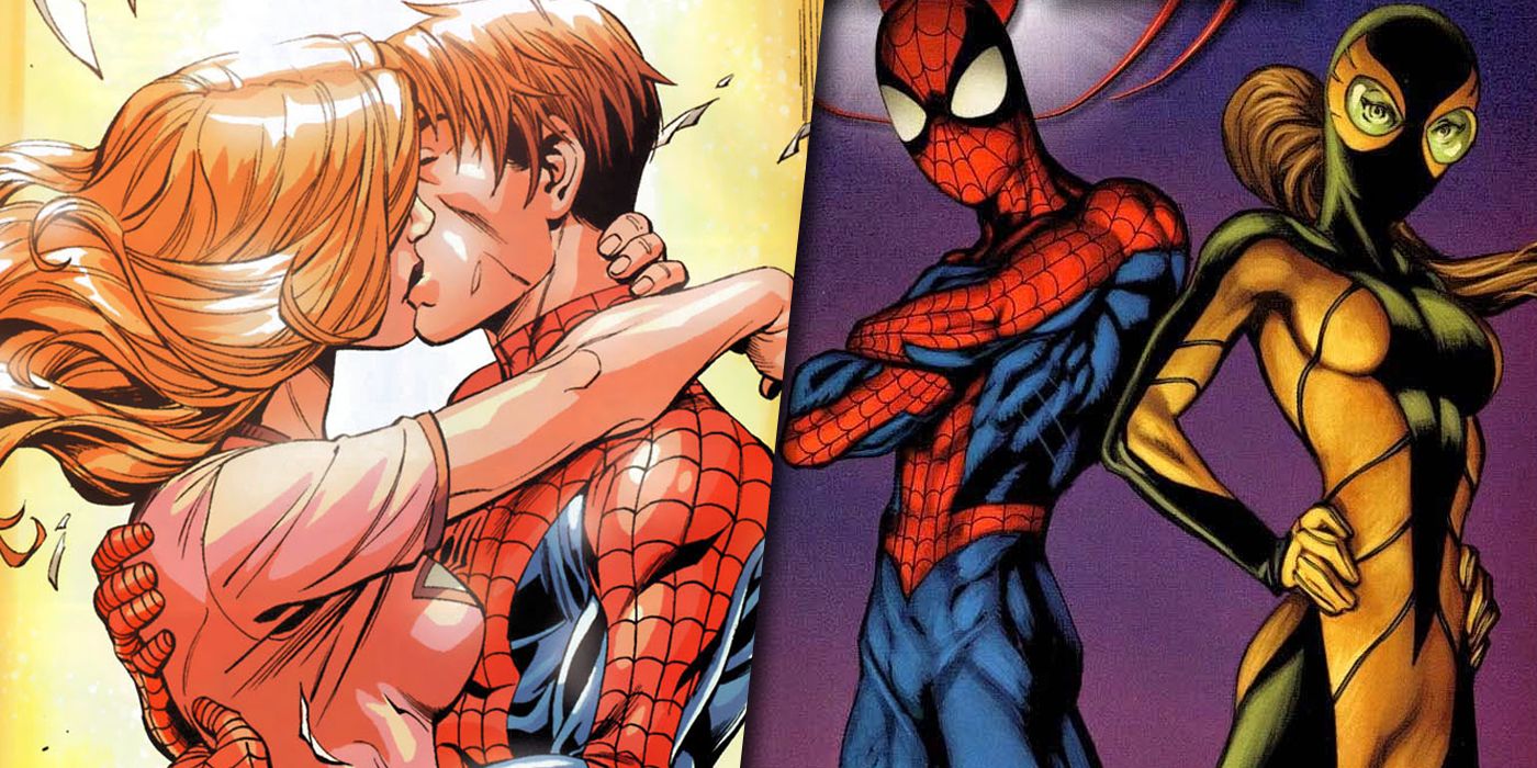 Ultimate Peter Parker and Kitty Pryde and Spider-Man and Shadowcat split image
