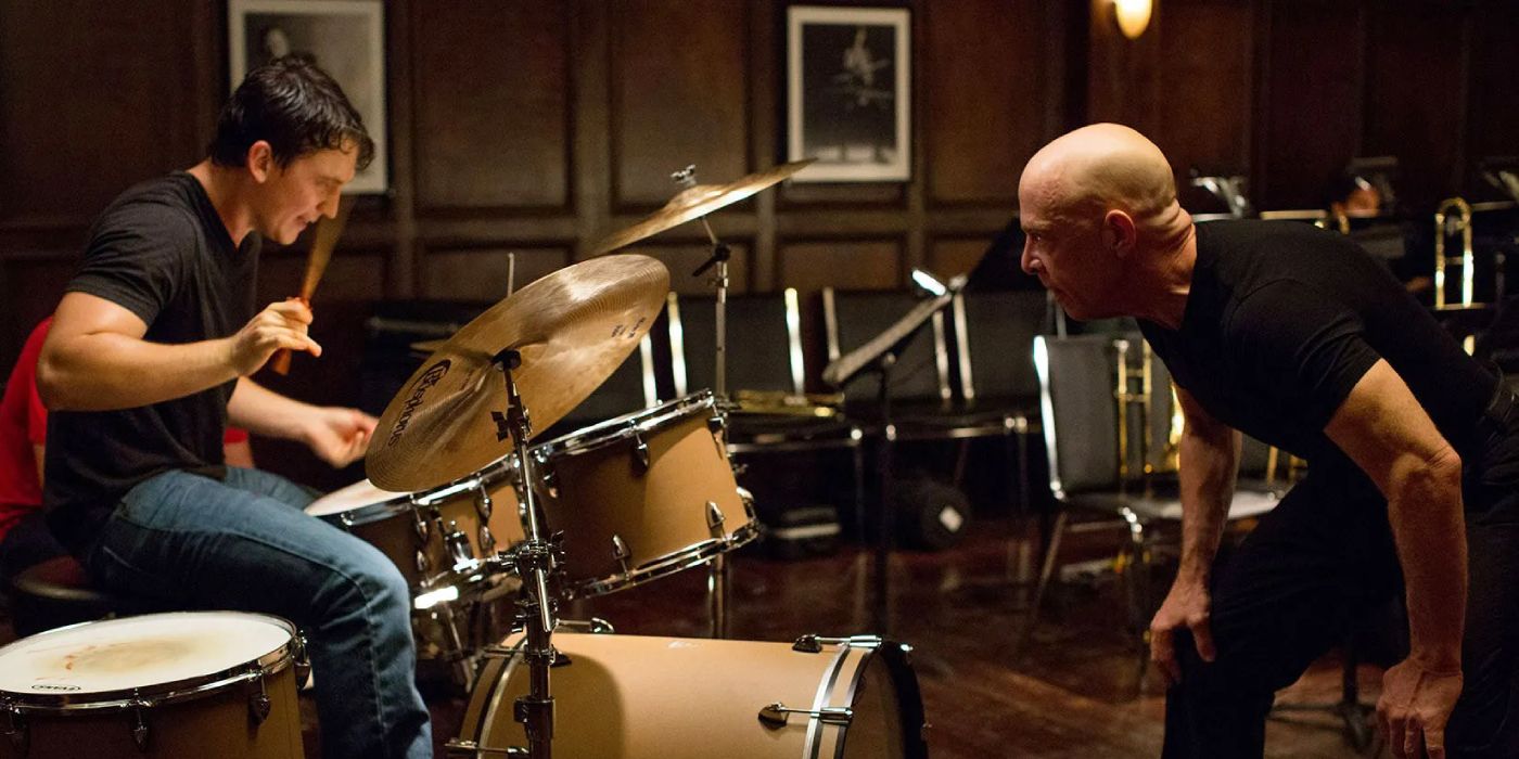 Miles Teller playing drums in Whiplash