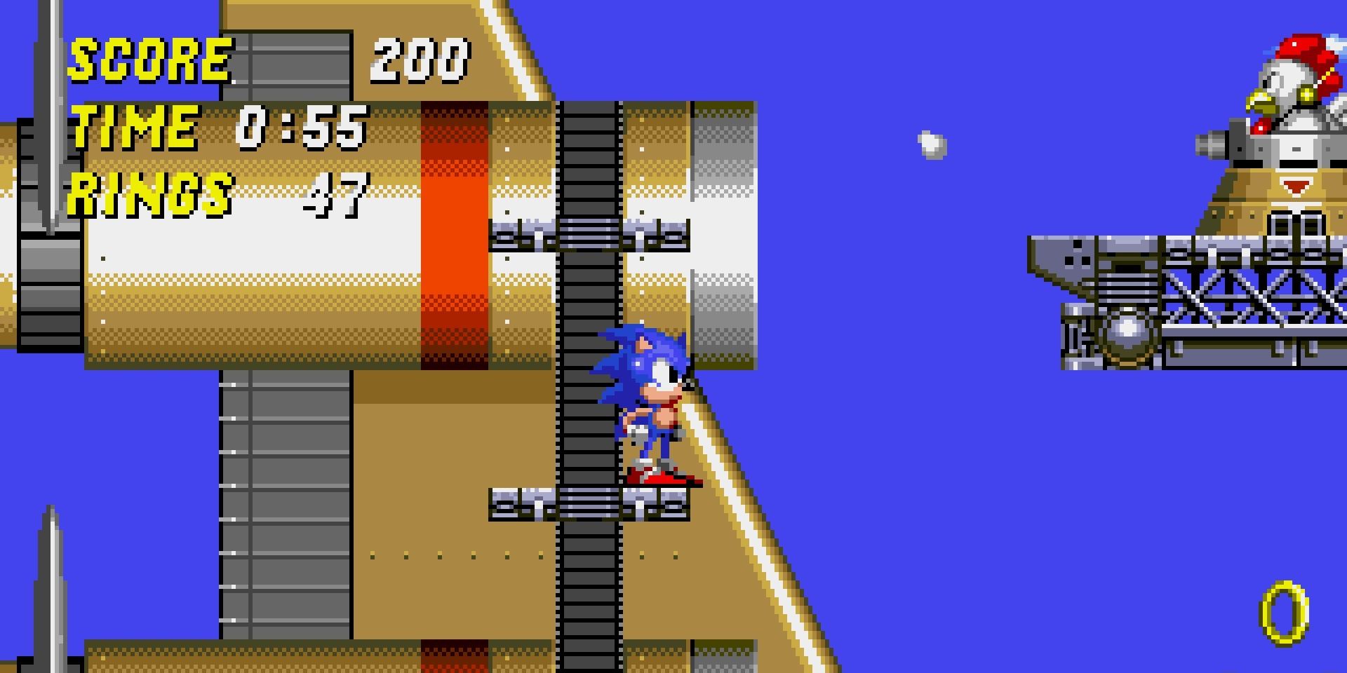 Sonic stands in the middle of Dr. Robotnik's fleet.