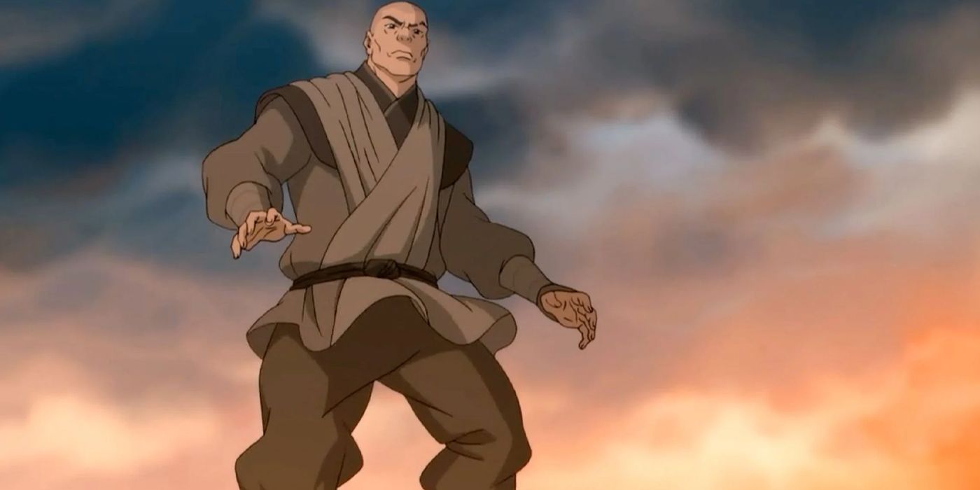 Zaheer usa sua dobra de ar para voar em The Legend of Korra.