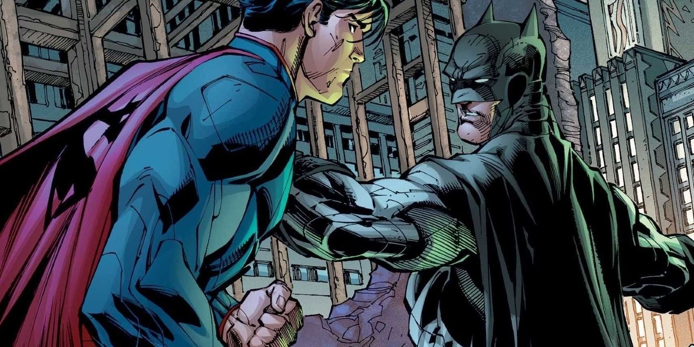Batman getting ready to punch Superman in DC Comics