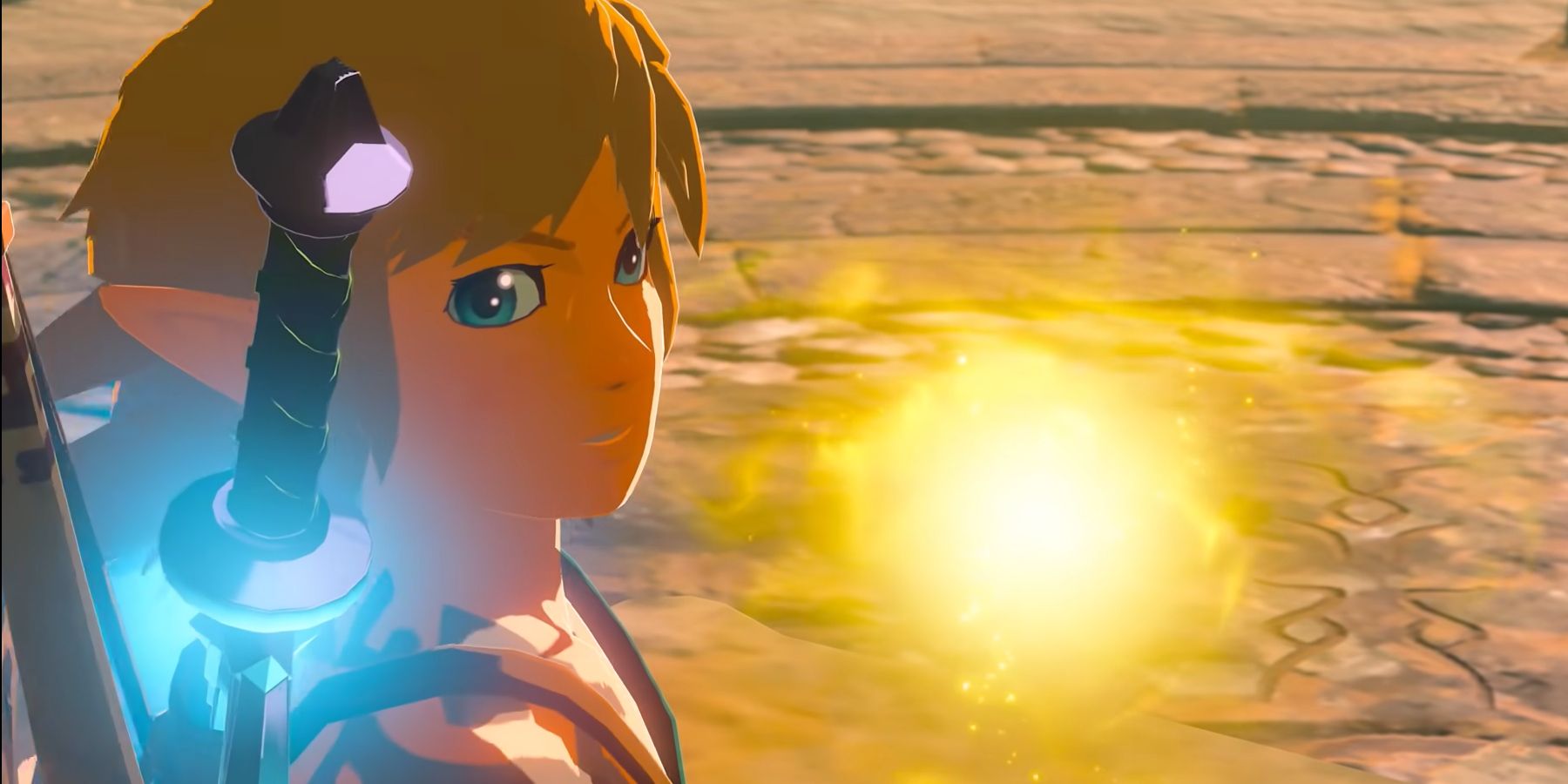 The Legend of Zelda: Breath of the Wild 2 Teaser featuring Link and the Master Sword with a golden ball of light