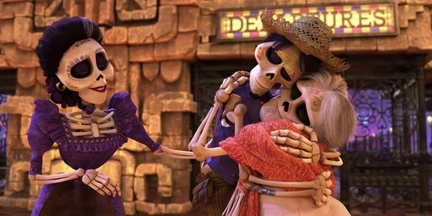 Imelda, Hector, and Coco from Pixar's Coco.