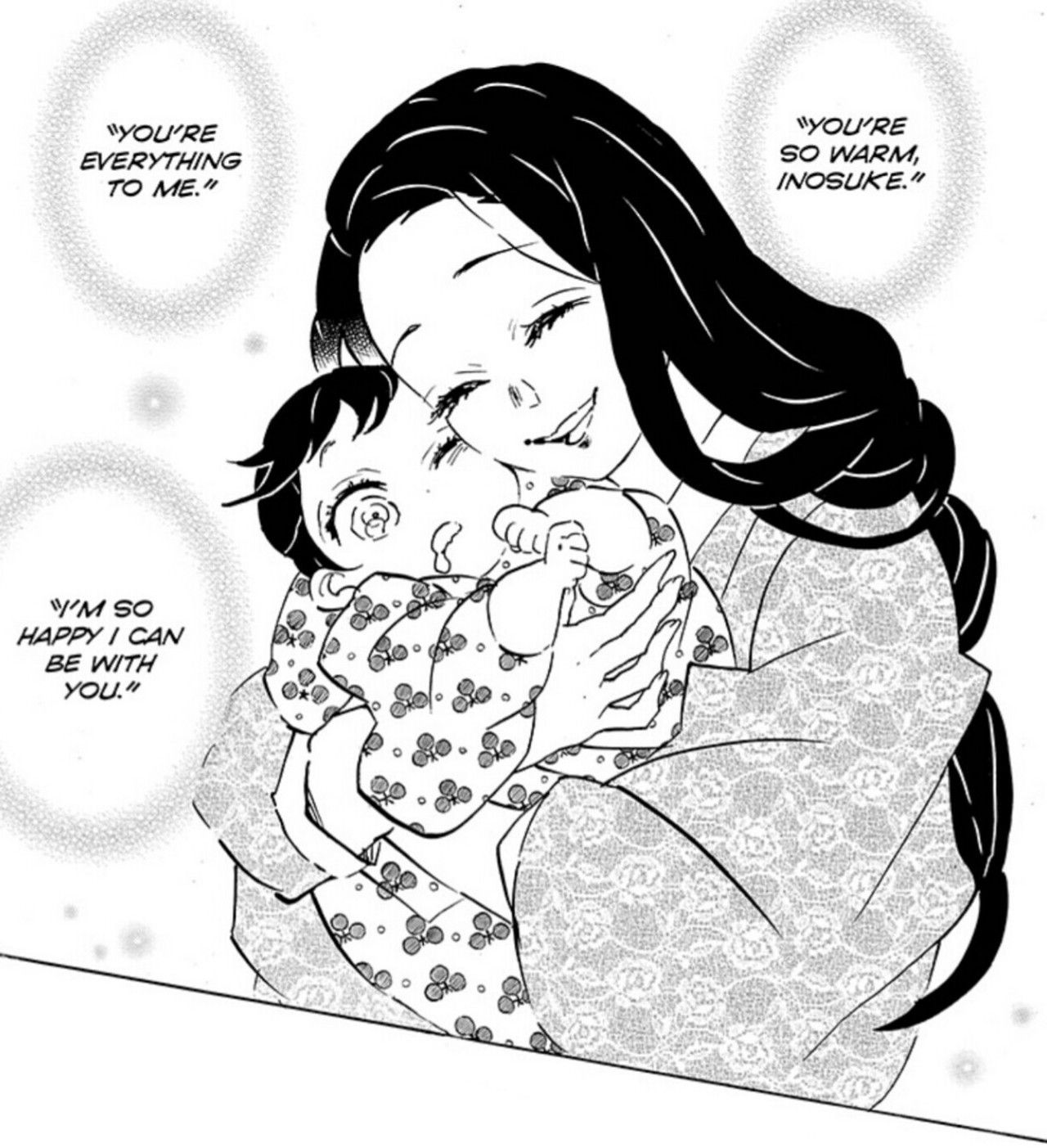 Kotoha embraces her new baby Inosuke
