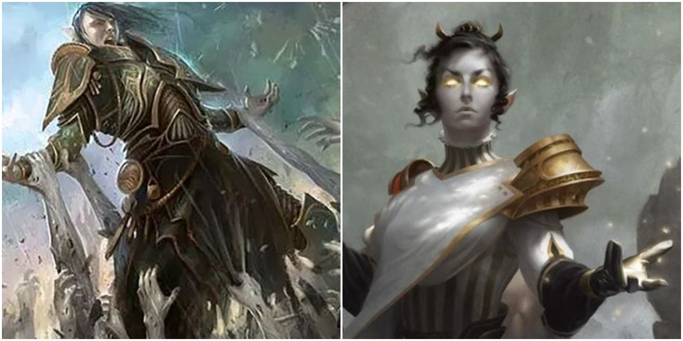 A split image of a DnD cleric fighting an undead army and of a cleric using magic